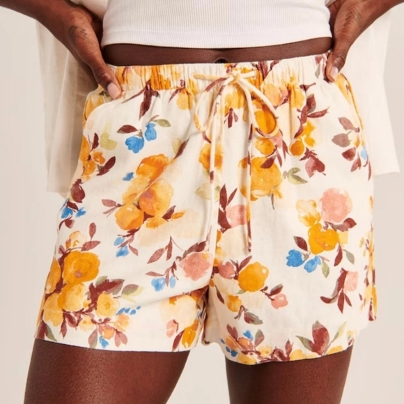 Abercrombie High-Waist Linen Blend Yellow Floral Shorts XS - Picture 2 of 6